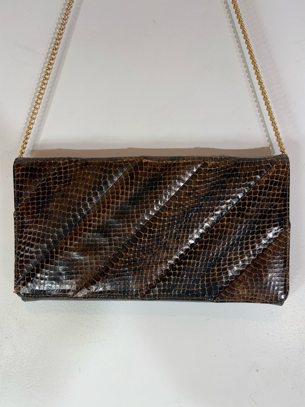 Vintage John Hort Snakeskin Leather Chain Shoulder Clutch Purse
